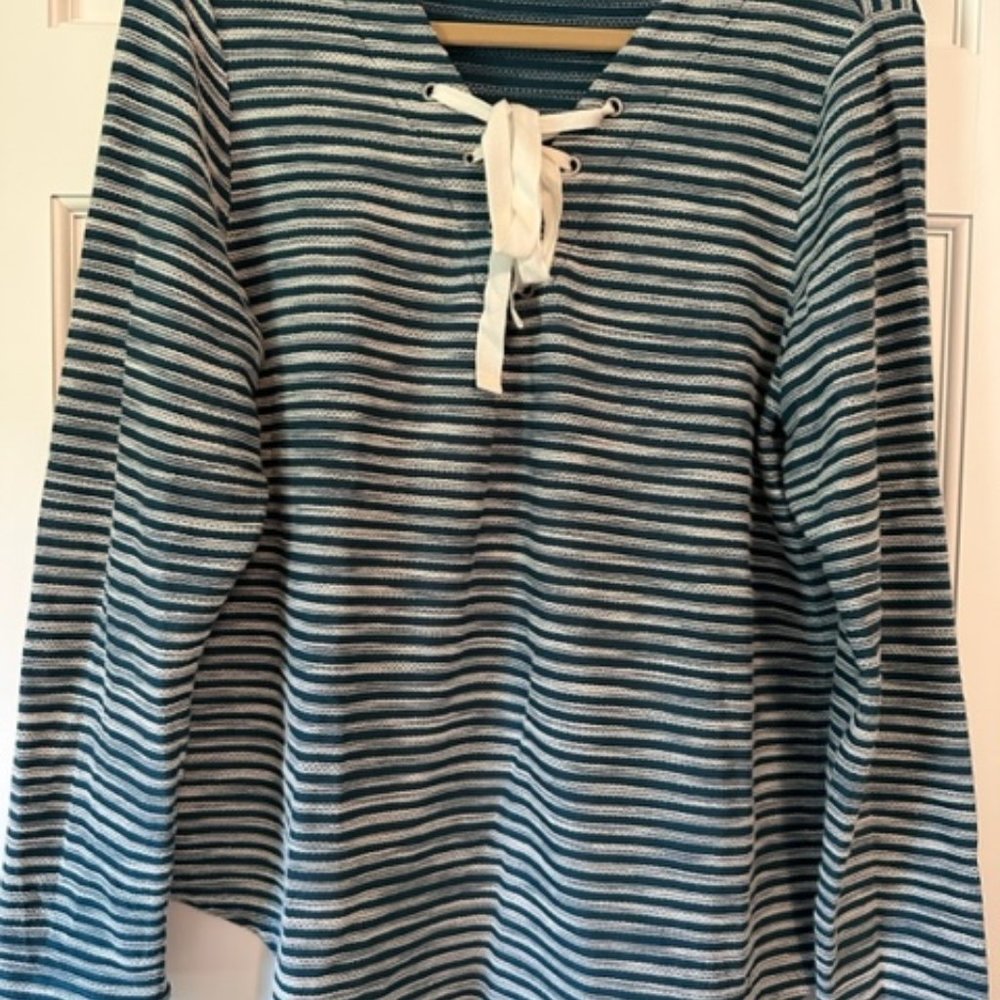 Teal and Cream Striped Long Sleeved Top Size L Never Worn